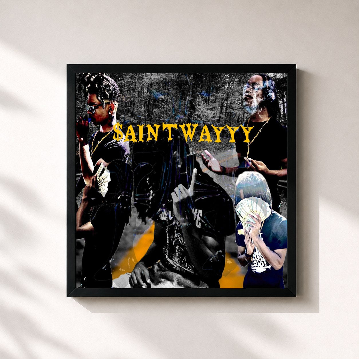 #noir Tableau carré de l'album SAINTWAYYY de Lil Saint, cadre noir 32x32 cm