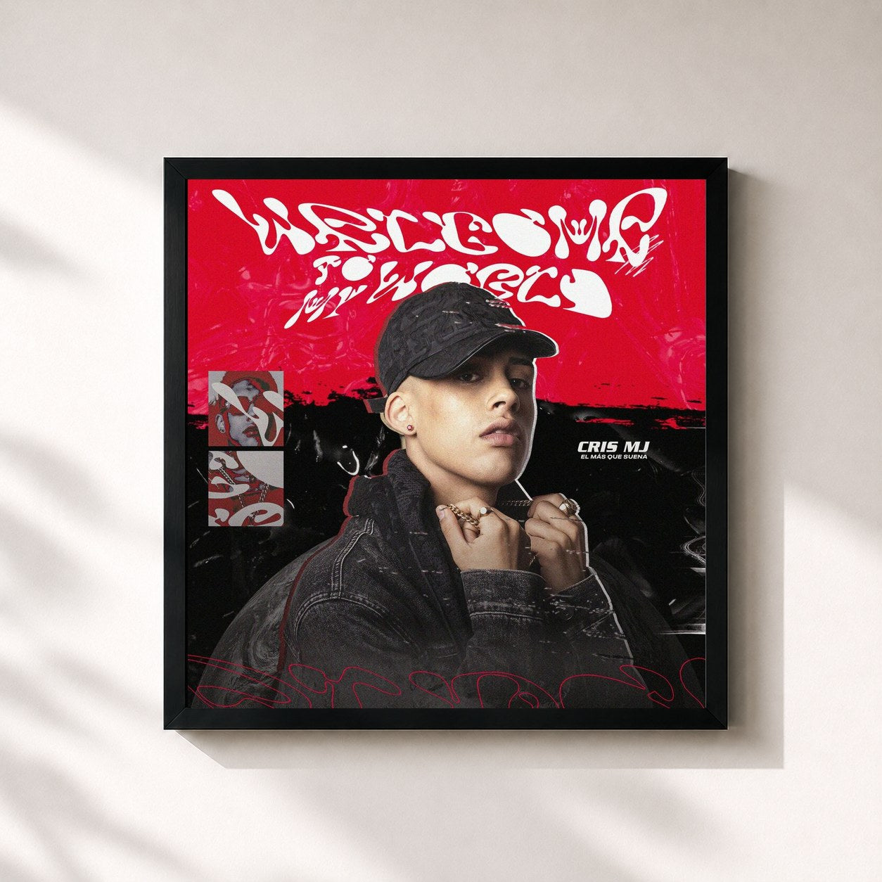 #noir Tableau carré de l'album Welcome To My World de Cris MJ, cadre noir 32x32 cm