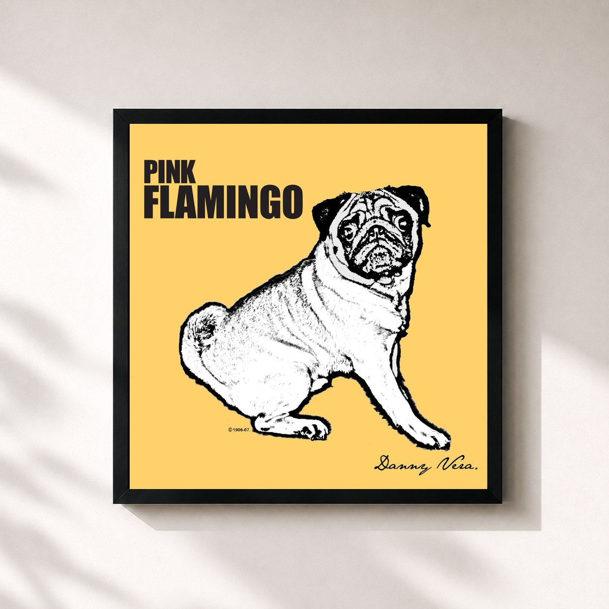 #noir Tableau carré de l'album Pink Flamingo de Danny Vera, cadre noir 32x32 cm