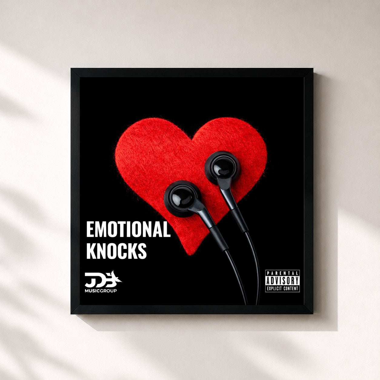 #noir Tableau carré de l'album Emotional Knocks de BIG Naughty, cadre noir 32x32 cm