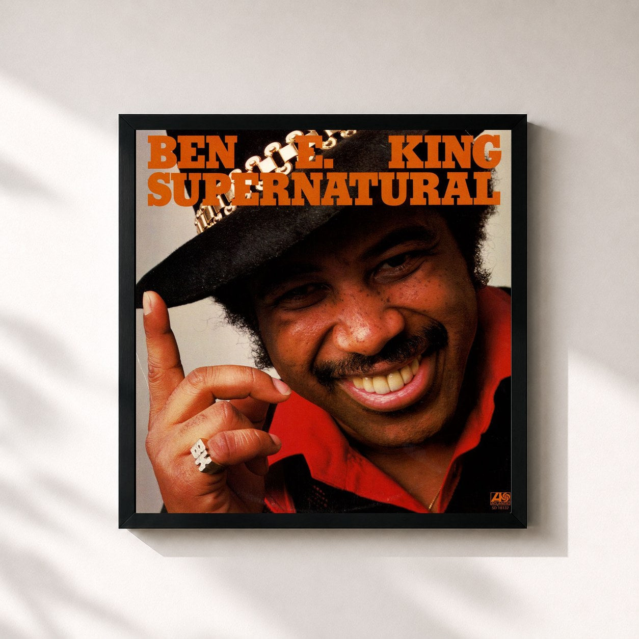 #noir Tableau carré de l'album Supernatural Thing de Ben E. King, cadre noir 32x32 cm