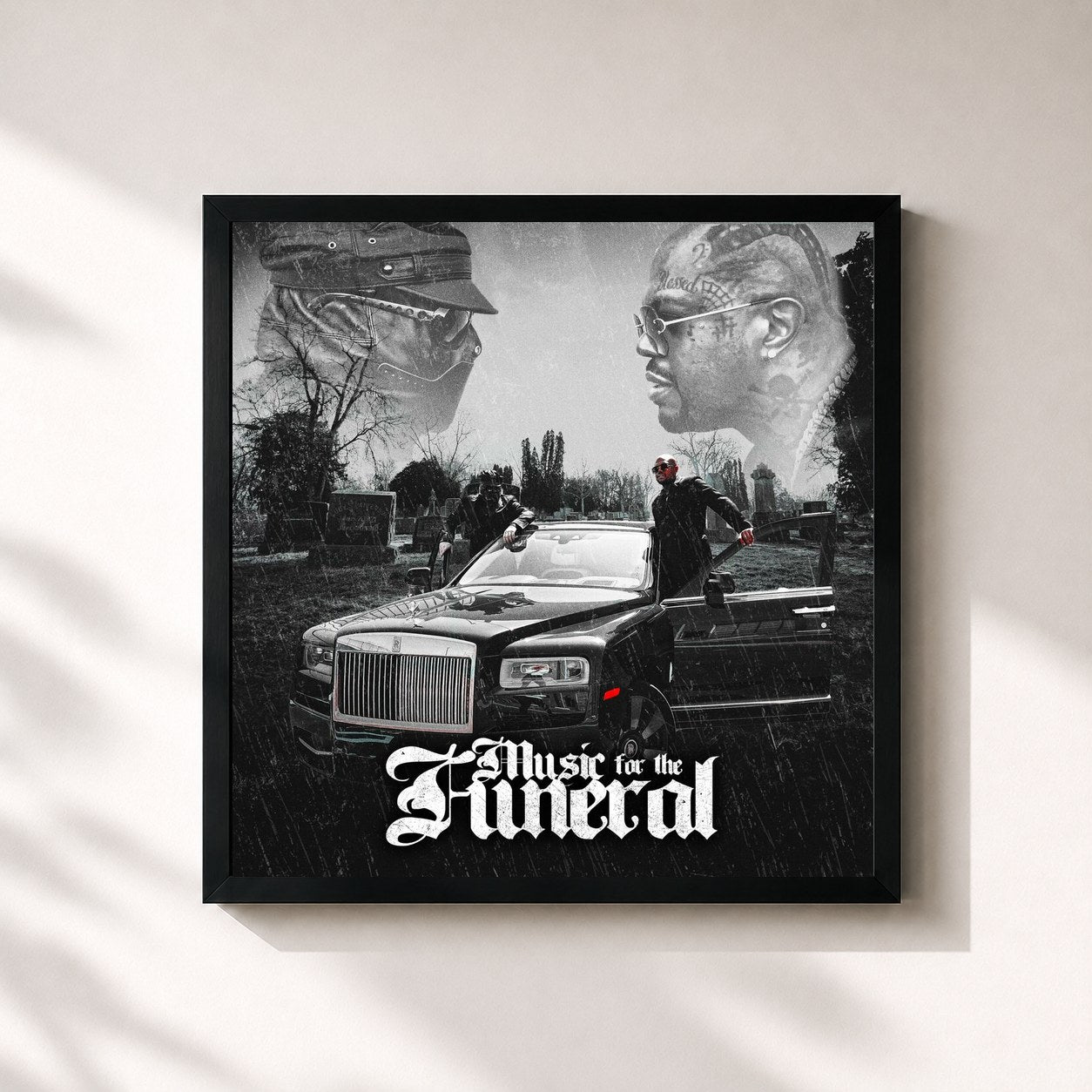 #noir Tableau carré de l'album MUSIC FOR THE FUNERAL de Kordhell, cadre noir 32x32 cm