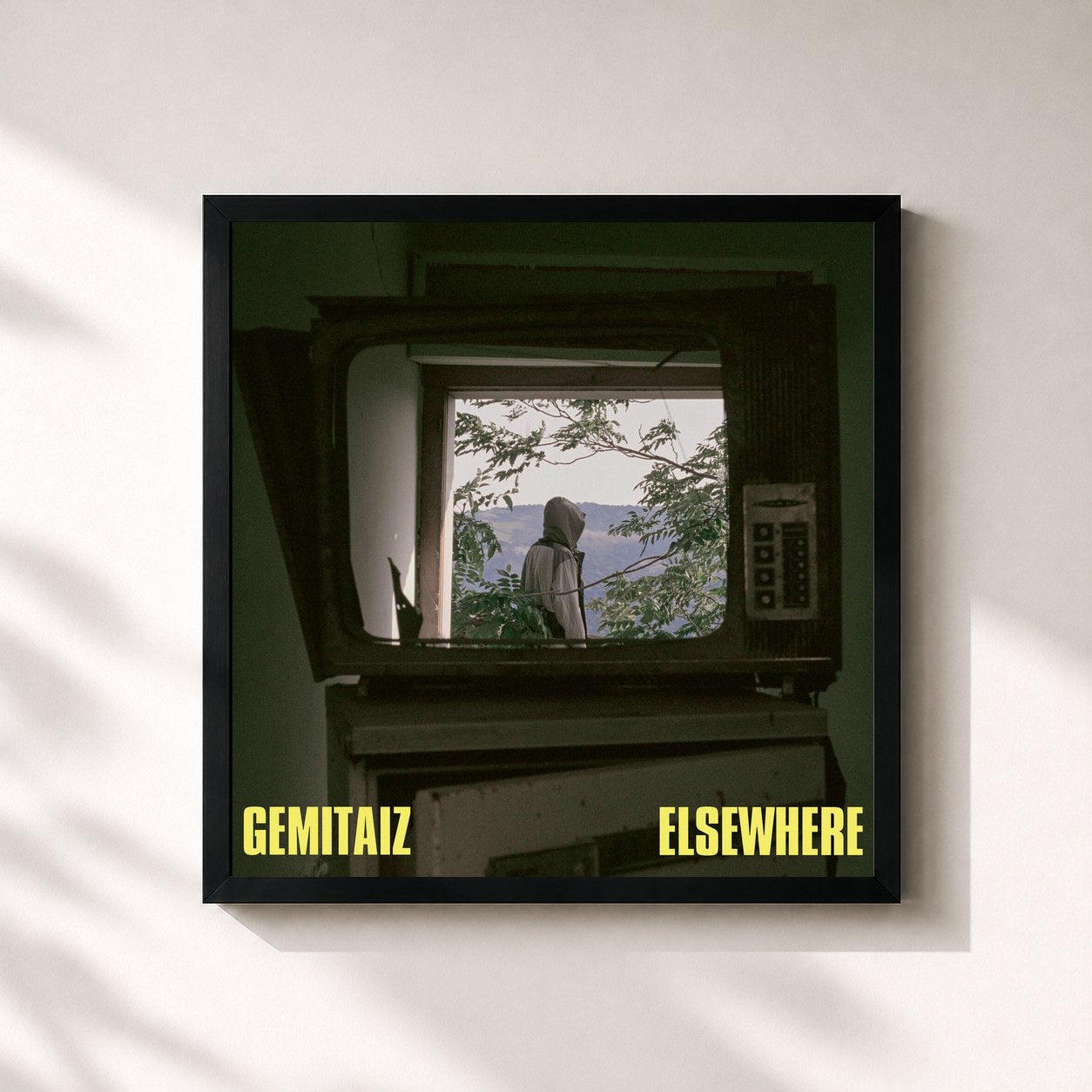 #noir Tableau carré de l'album ELSEWHERE de Gemitaiz, cadre noir 32x32 cm