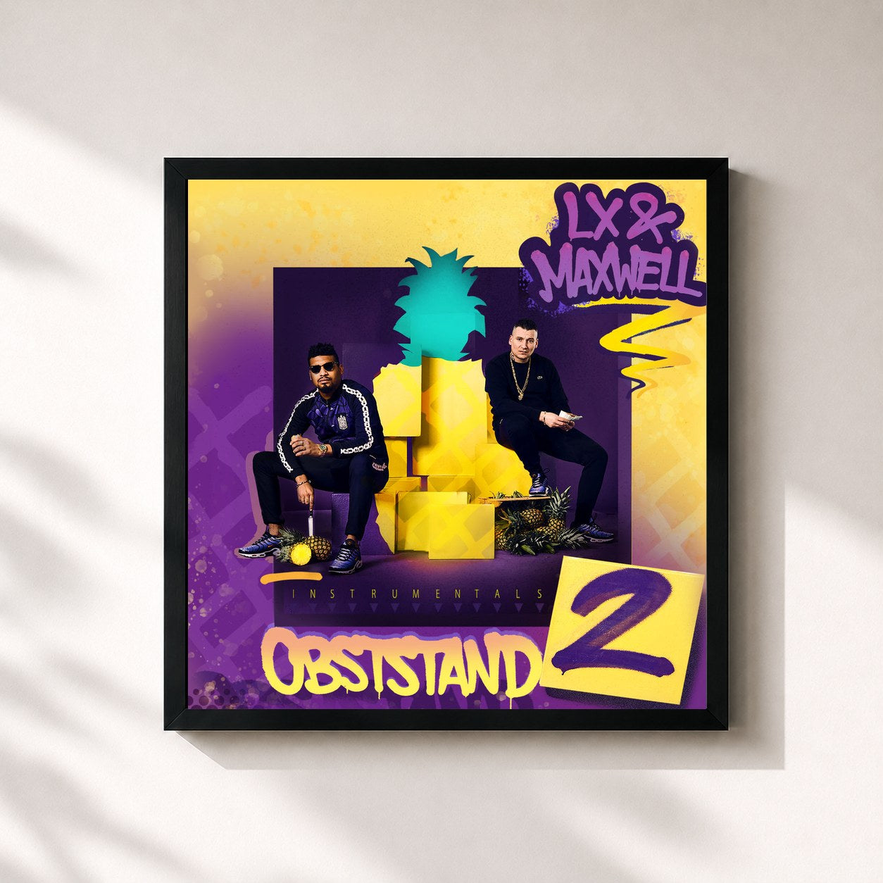 #noir Tableau carré de l'album Obststand 2 (Instrumentals) de LX, cadre noir 32x32 cm