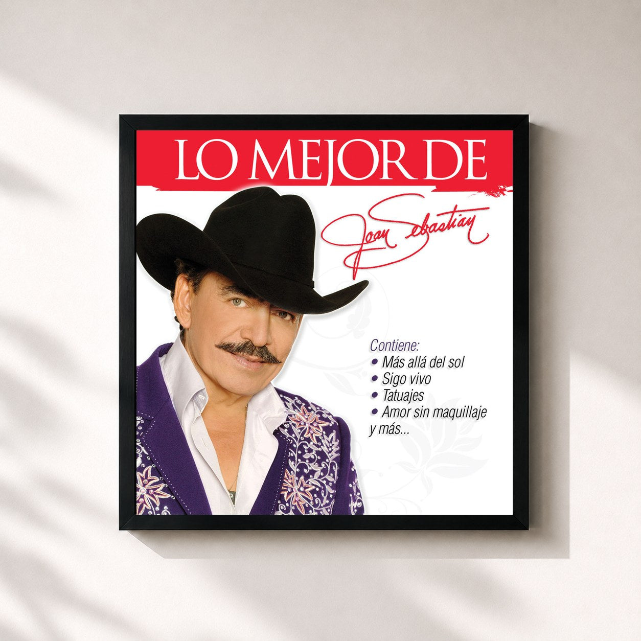 #noir Tableau carré de l'album Lo Mejor De Joan Sebastian de Joan Sebastian, cadre noir 32x32 cm