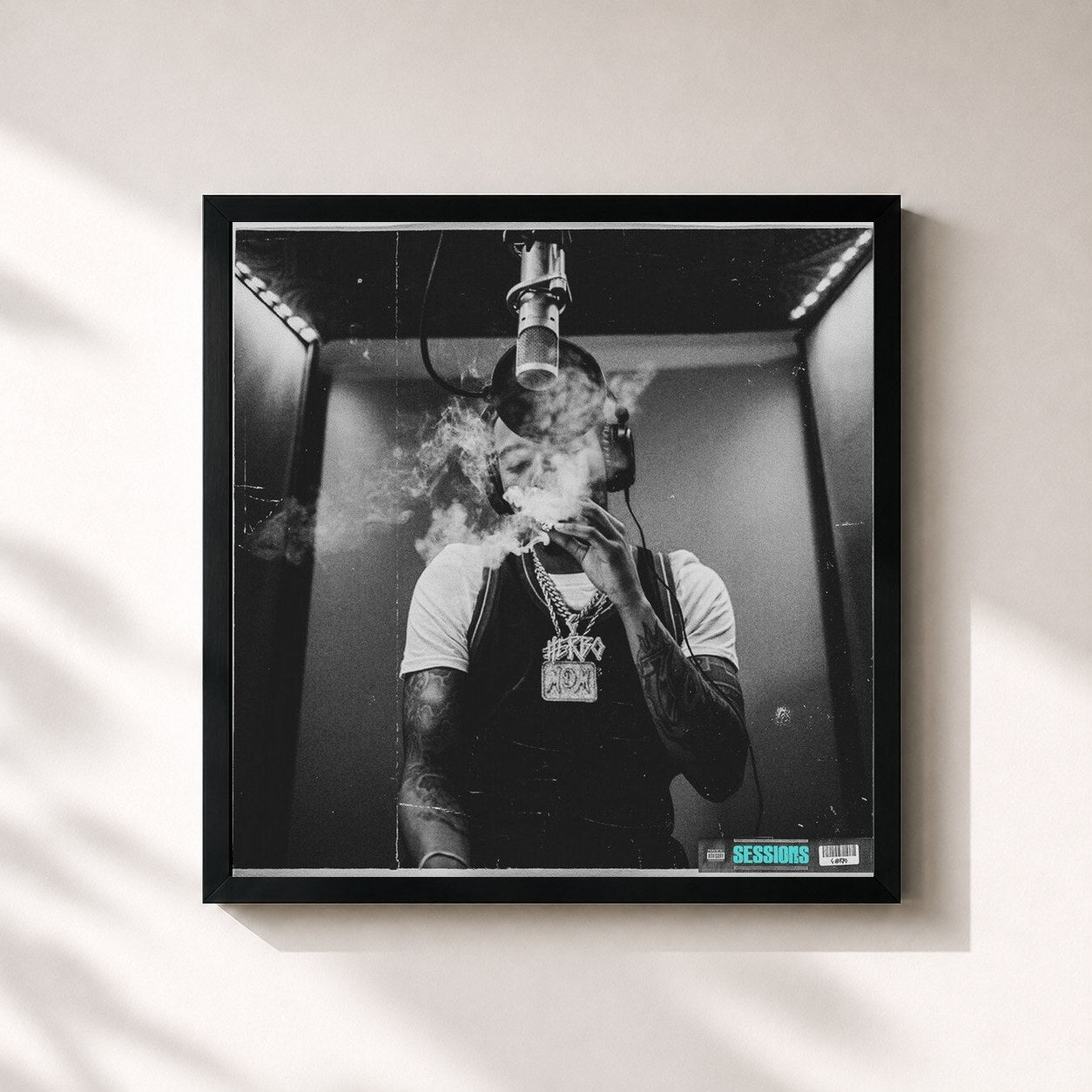 #noir Tableau carré de l'album Sessions de G Herbo, cadre noir 32x32 cm