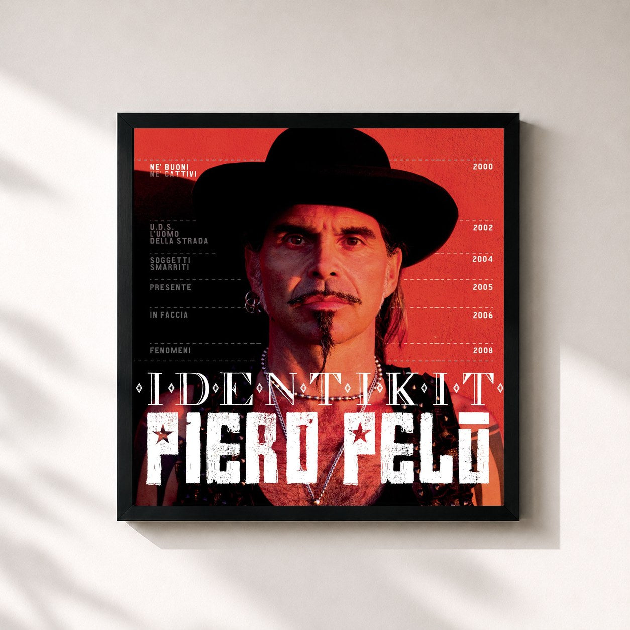 #noir Tableau carré de l'album Identikit de Piero Pelù, cadre noir 32x32 cm
