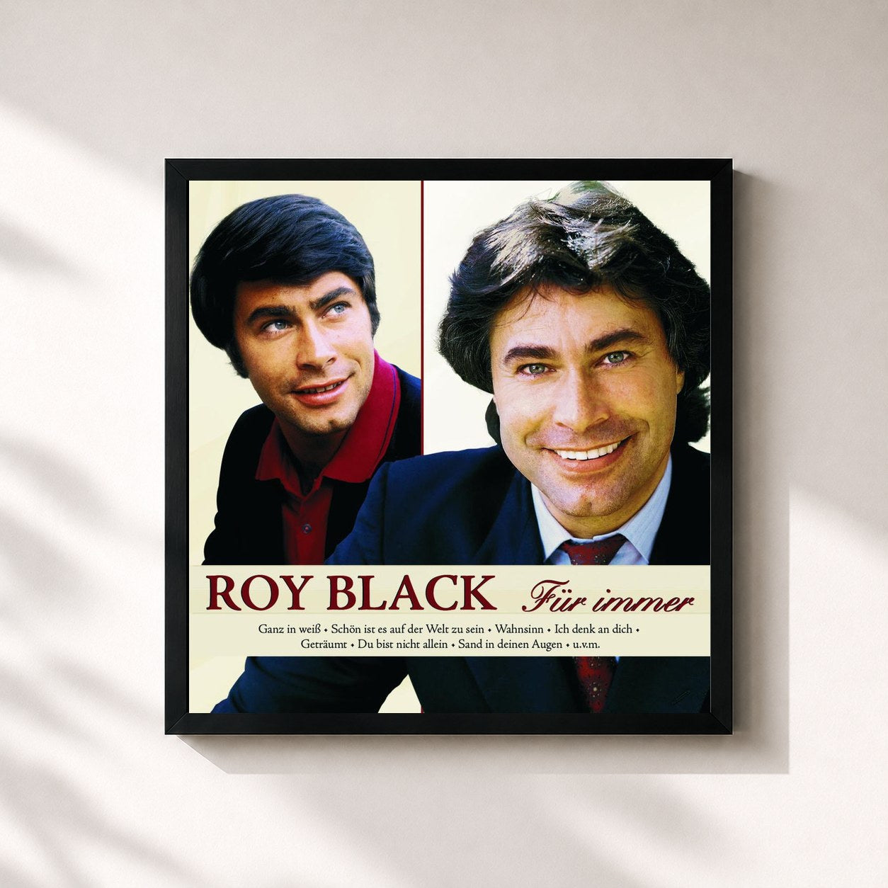 #noir Tableau carré de l'album Für immer de Roy Black, cadre noir 32x32 cm