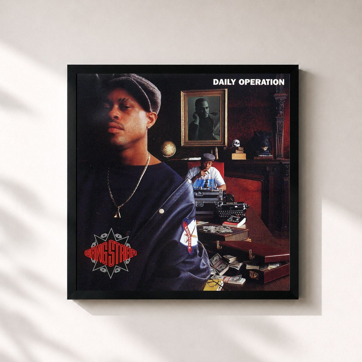 #noir Tableau carré de l'album Daily Operation de Gang Starr, cadre noir 32x32 cm