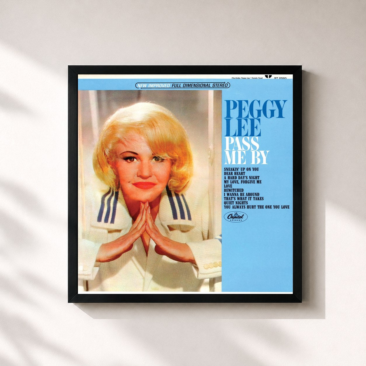 #noir Tableau carré de l'album Pass Me By de Peggy Lee, cadre noir 32x32 cm