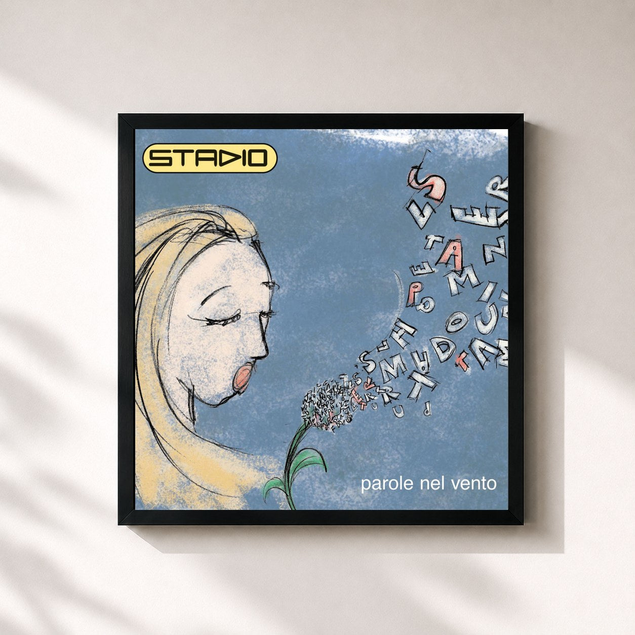 #noir Tableau carré de l'album Parole Nel Vento de Stadio, cadre noir 32x32 cm