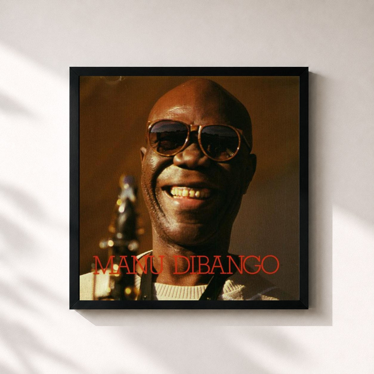 #noir Tableau carré de l'album Deliverance de Manu Dibango, cadre noir 32x32 cm