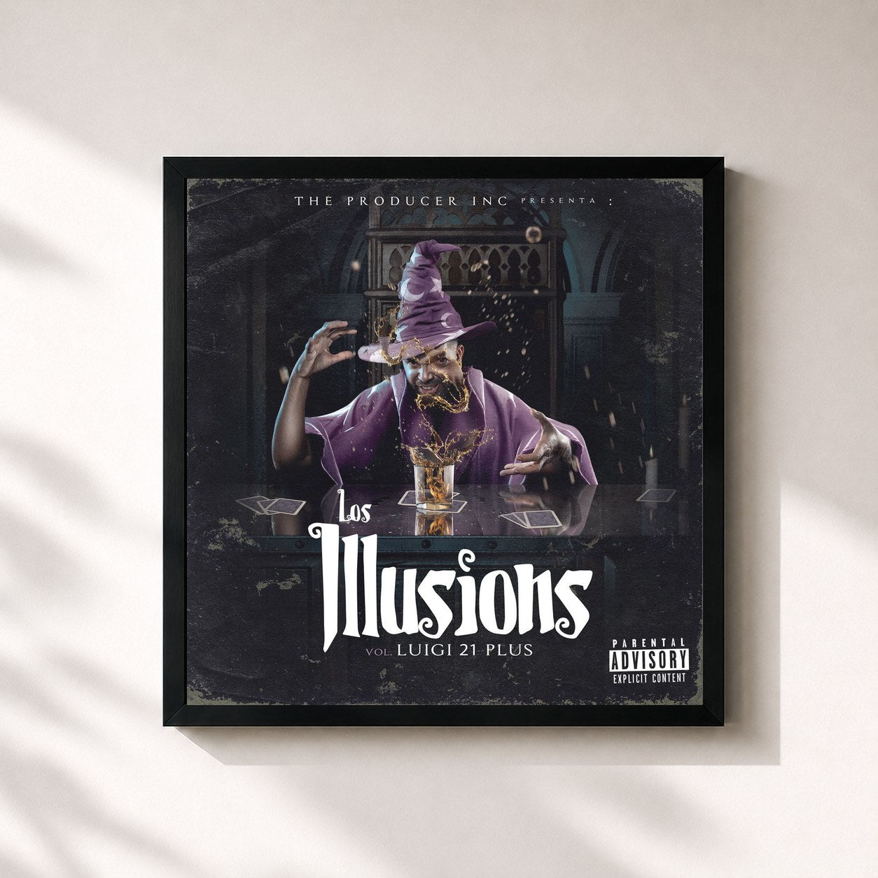 #noir Tableau carré de l'album Los Illusions, Vol. 1 de Luigi 21 Plus, cadre noir 32x32 cm