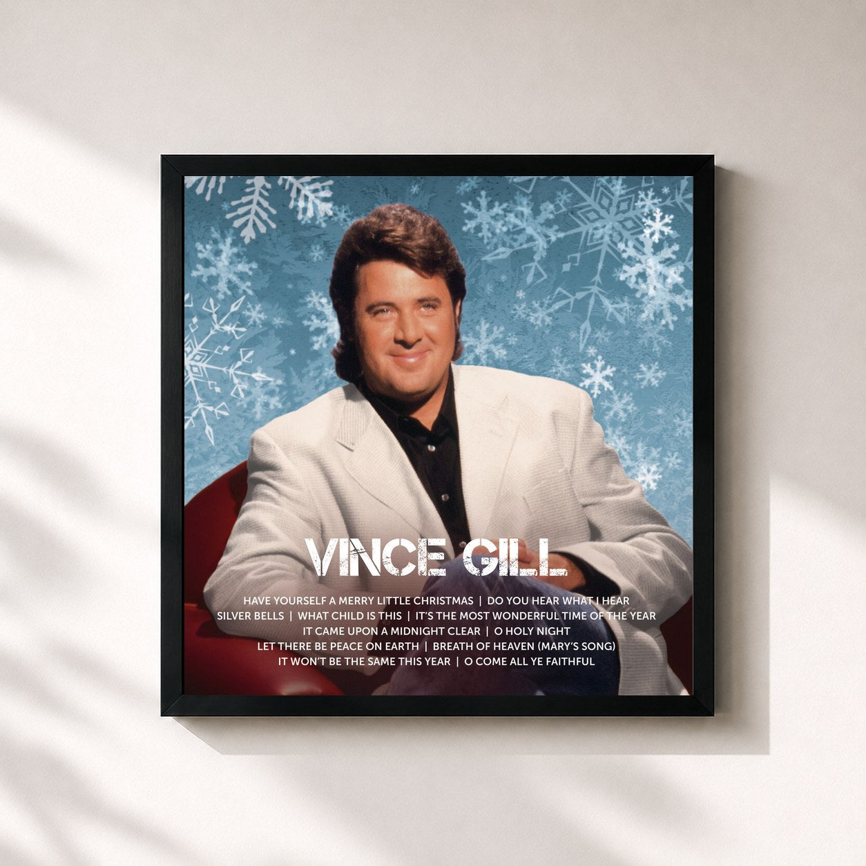 #noir Tableau carré de l'album Christmas de Vince Gill, cadre noir 32x32 cm