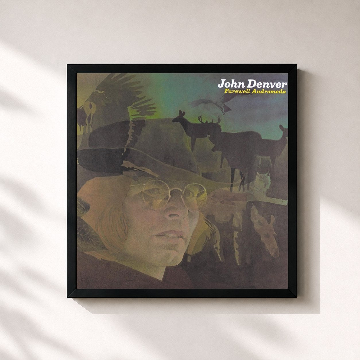 #noir Tableau carré de l'album Farewell Andromeda de John Denver, cadre noir 32x32 cm