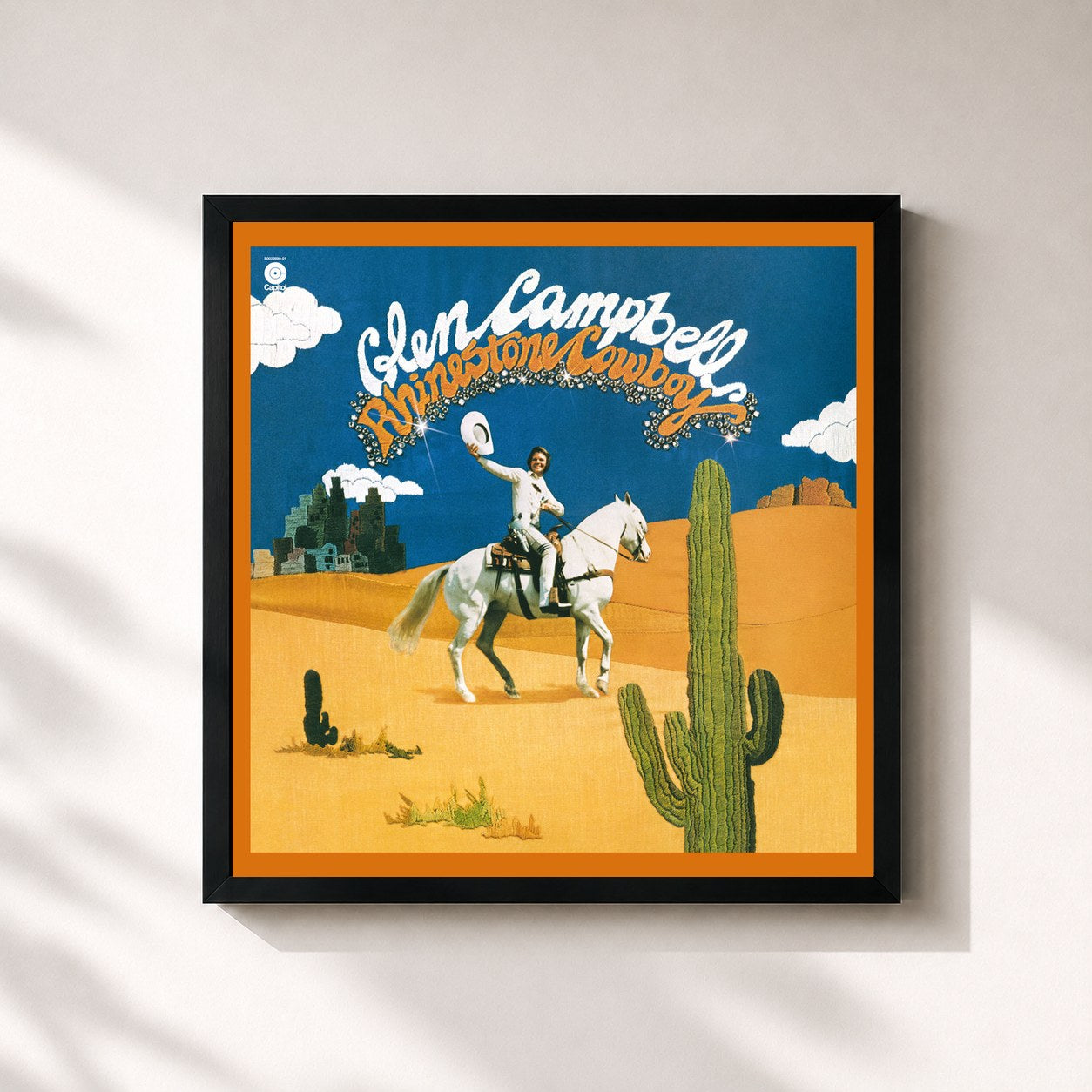 #noir Tableau carré de l'album Rhinestone Cowboy (Expanded Edition) de Glen Campbell, cadre noir 32x32 cm