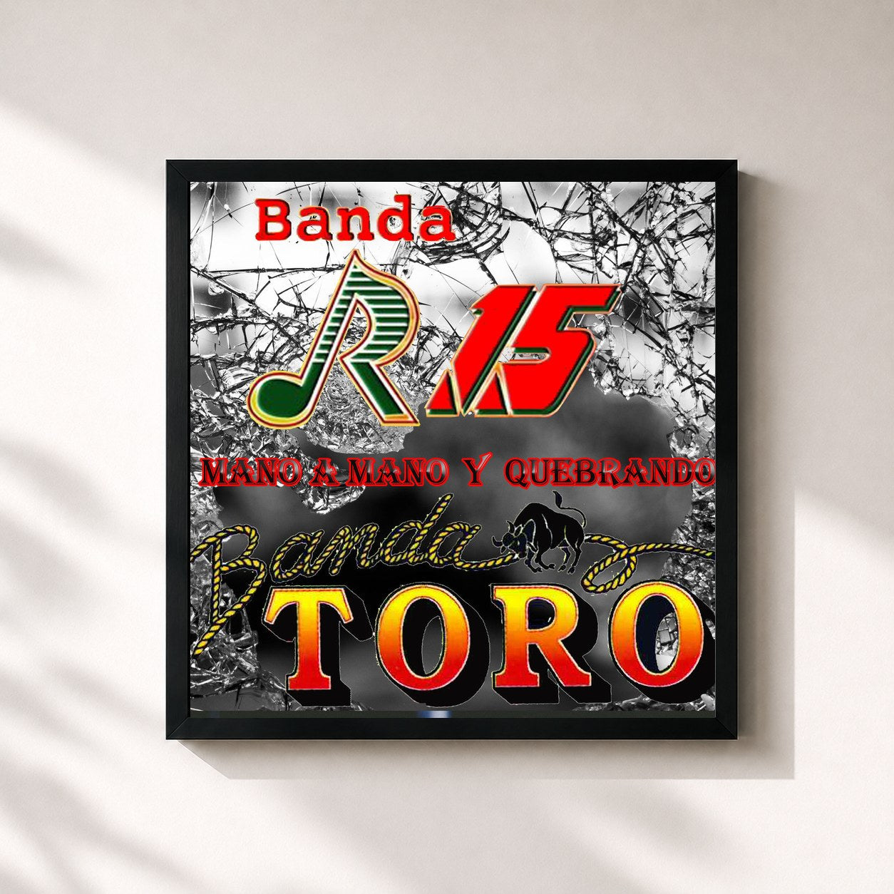 #noir Tableau carré de l'album Mano a Mano y Quebrando de Banda Toro, cadre noir 32x32 cm