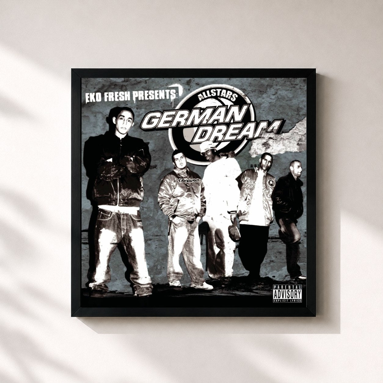 #noir Tableau carré de l'album German Dream Allstars de Eko Fresh, cadre noir 32x32 cm