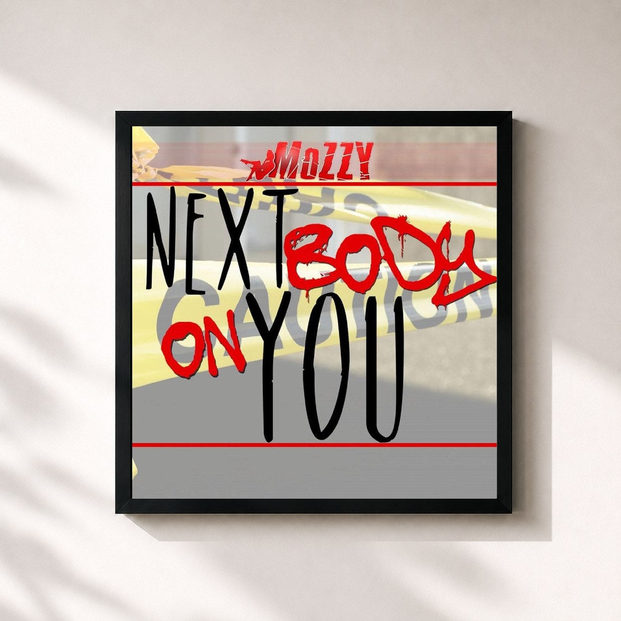 #noir Tableau carré de l'album Next Body On You de Mozzy, cadre noir 32x32 cm