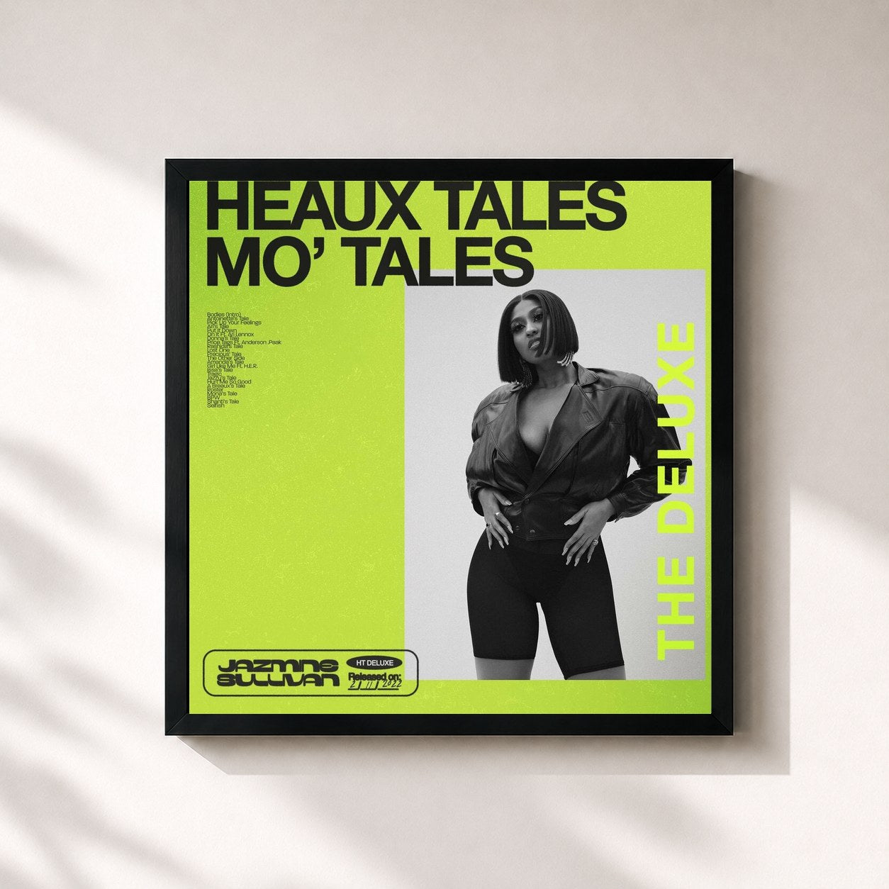 #noir Tableau carré de l'album Heaux Tales, Mo' Tales: The Deluxe de Jazmine Sullivan, cadre noir 32x32 cm