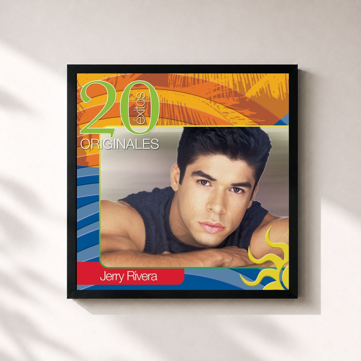 #noir Tableau carré de l'album 20 Exitos Originales de Jerry Rivera, cadre noir 32x32 cm