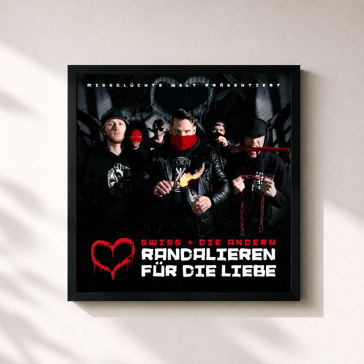 #noir Tableau carré de l'album Randalieren für die Liebe de Swiss & Die Andern, cadre noir 32x32 cm