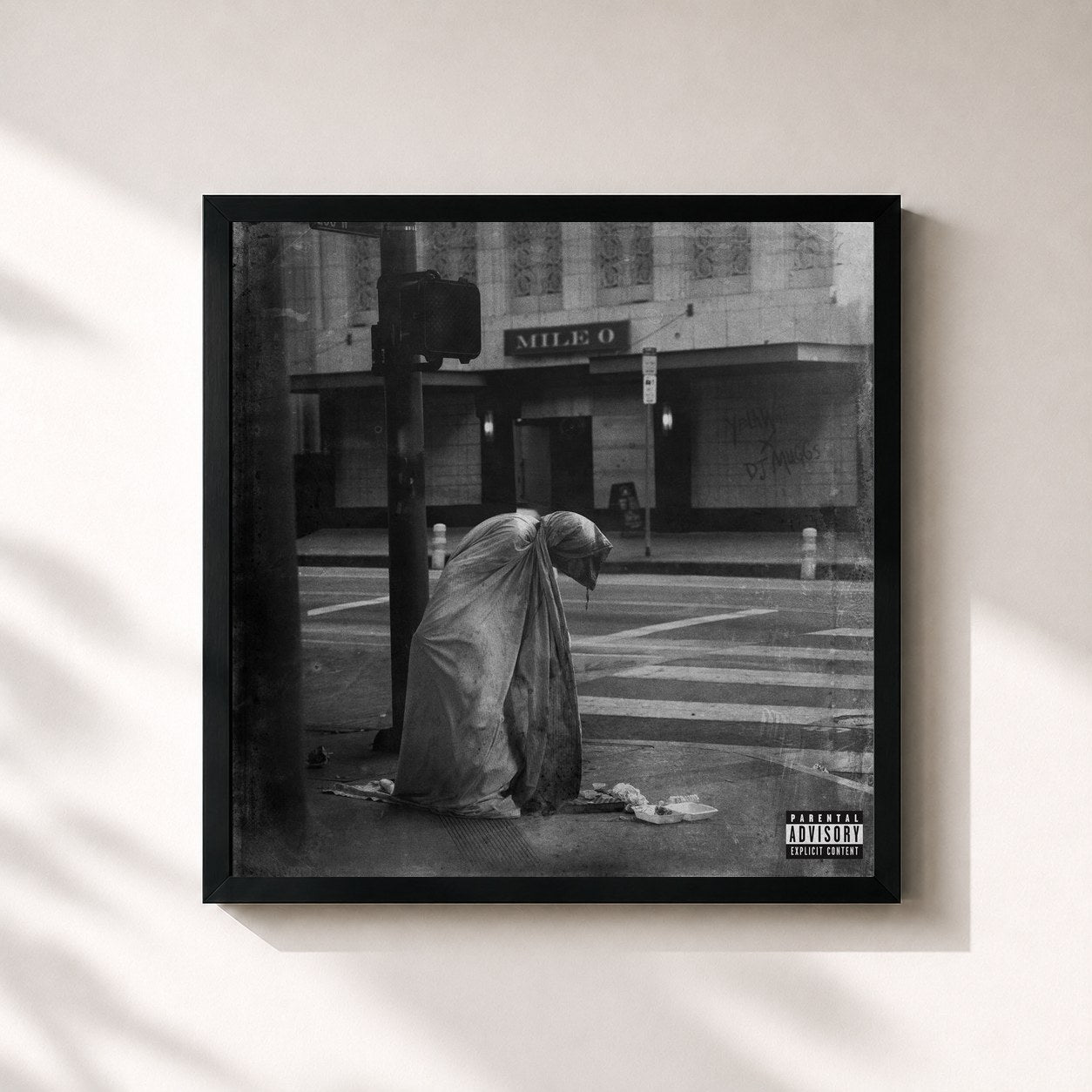 #noir Tableau carré de l'album Mile Zero de Yelawolf, cadre noir 32x32 cm
