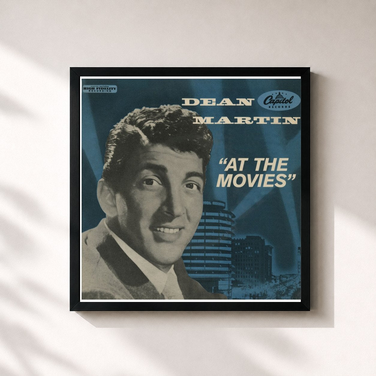 #noir Tableau carré de l'album At The Movies de Dean Martin, cadre noir 32x32 cm