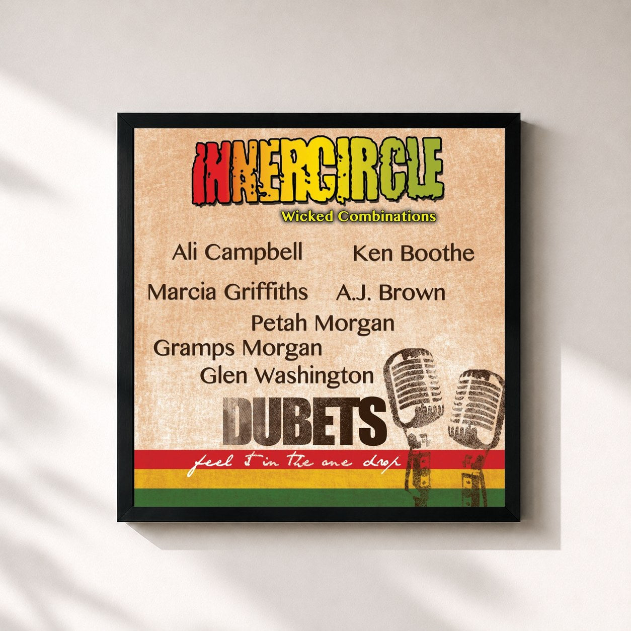 #noir Tableau carré de l'album Dubets - Wicked Combinations de Inner Circle, cadre noir 32x32 cm
