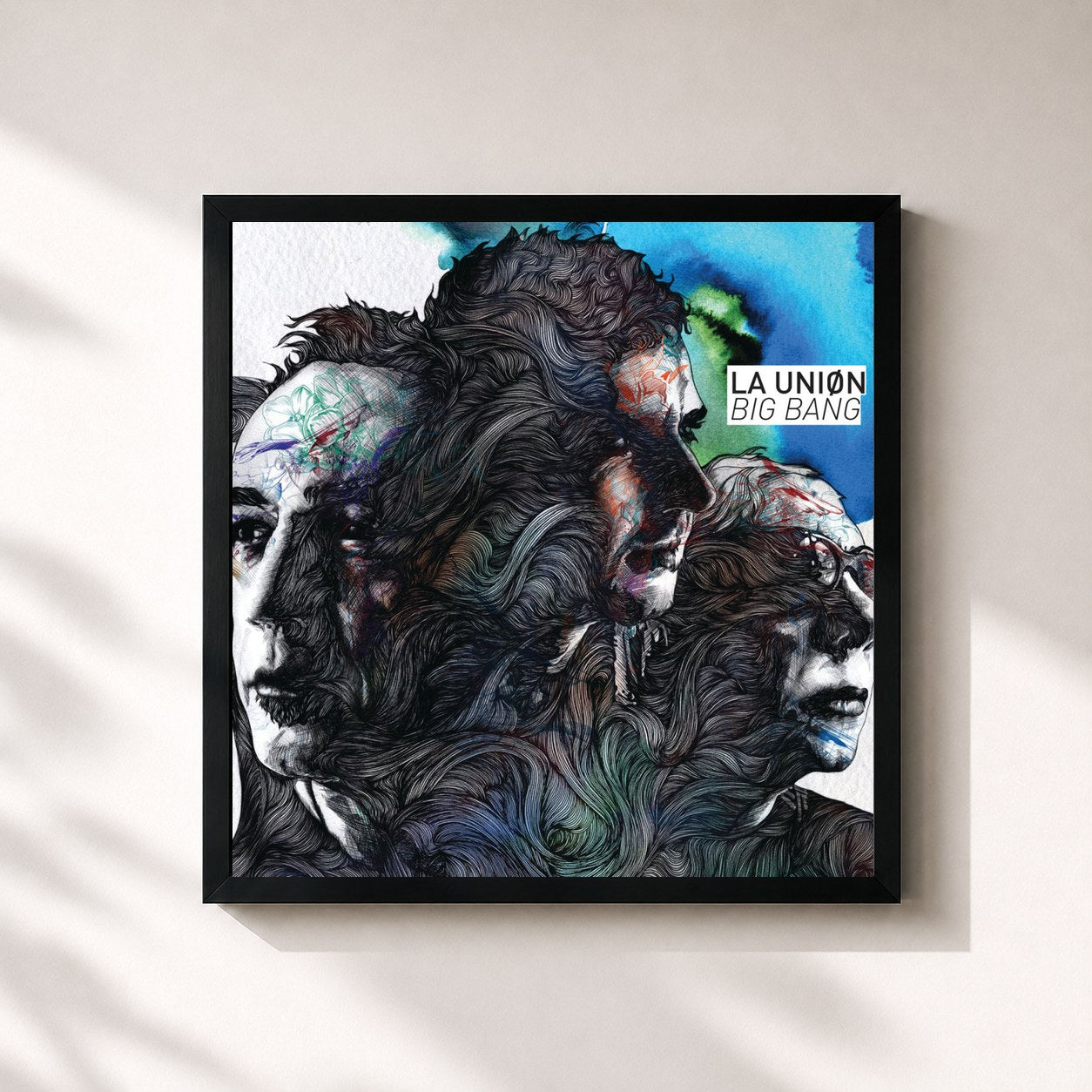 #noir Tableau carré de l'album Big Bang de La Unión, cadre noir 32x32 cm