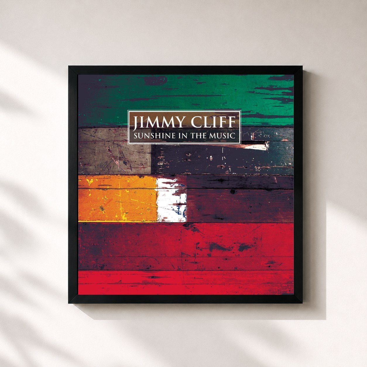 #noir Tableau carré de l'album Sunshine In The Music de Jimmy Cliff, cadre noir 32x32 cm