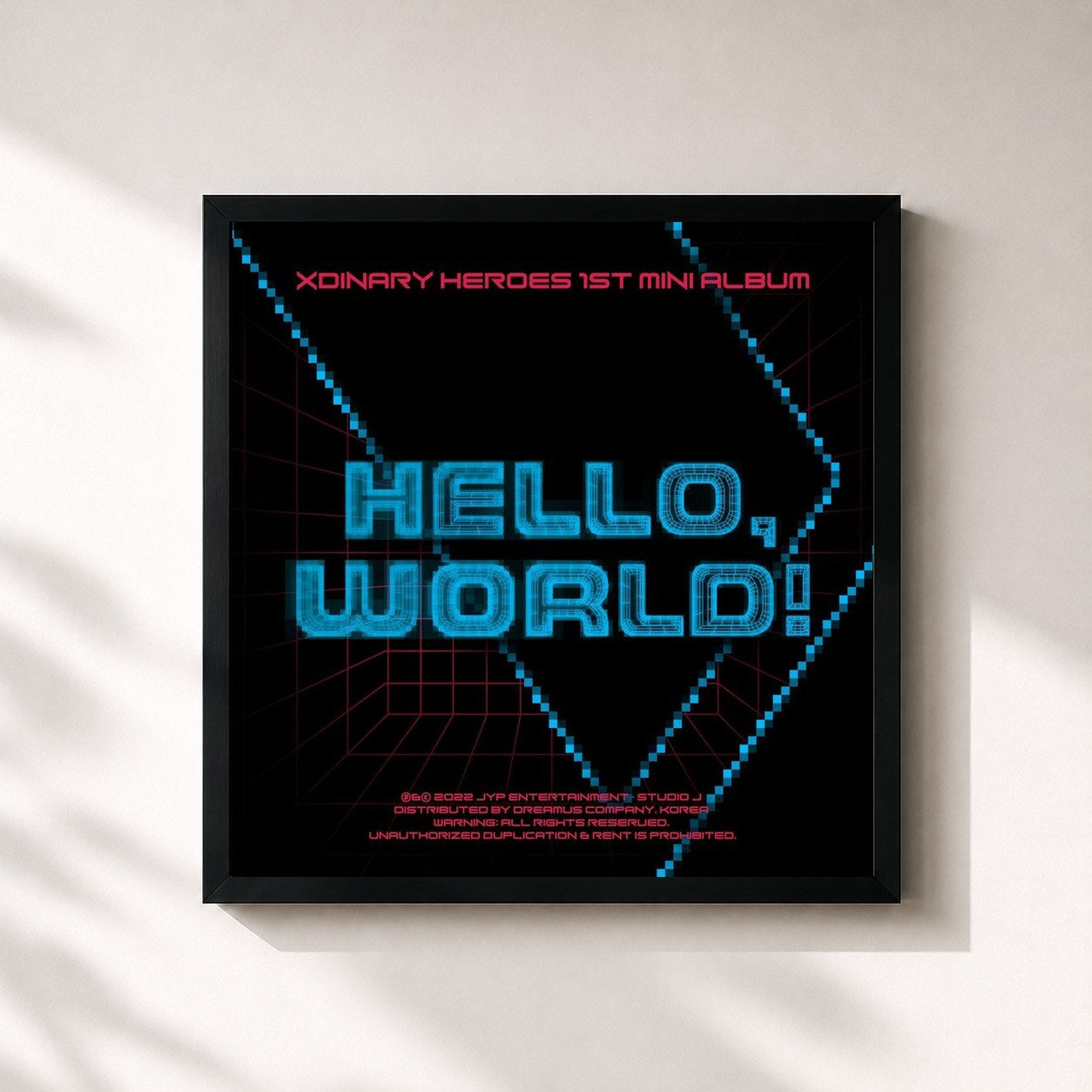 #noir Tableau carré de l'album Hello, world! de Xdinary Heroes, cadre noir 32x32 cm