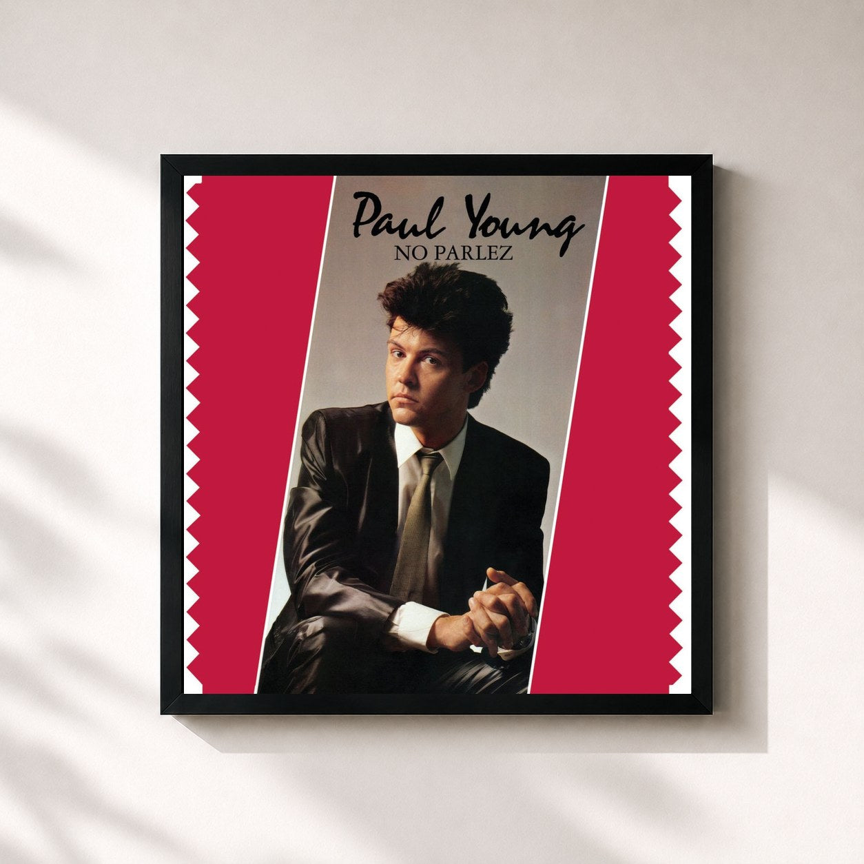 #noir Tableau carré de l'album No Parlez de Paul Young, cadre noir 32x32 cm