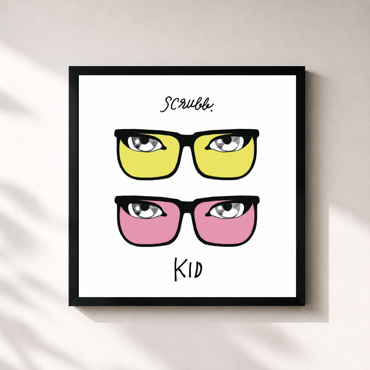 #noir Tableau carré de l'album KID de Scrubb, cadre noir 32x32 cm