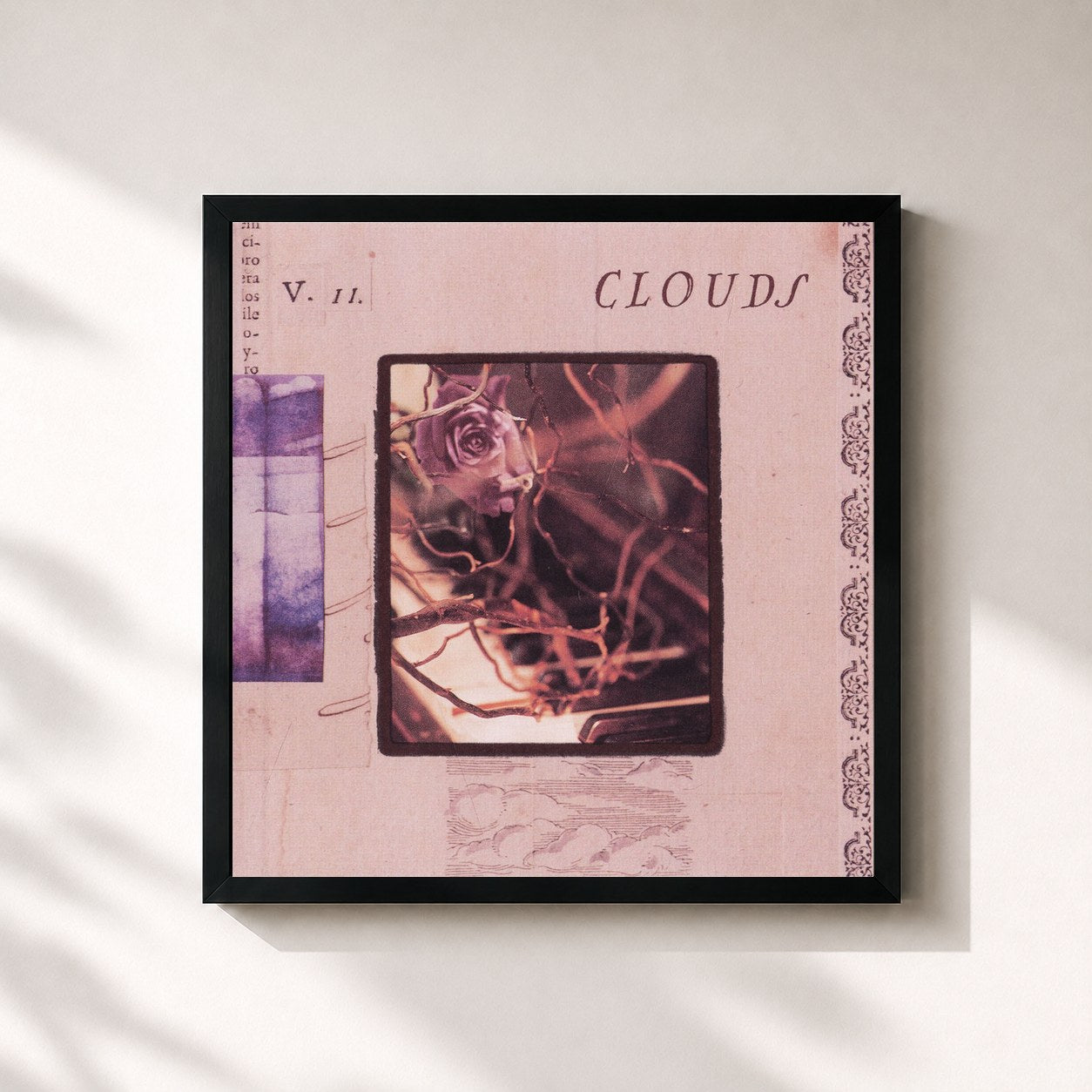 #noir Tableau carré de l'album Clouds de Enya, cadre noir 32x32 cm