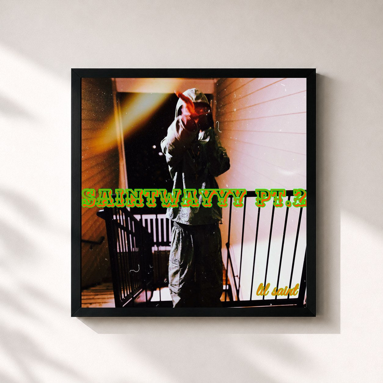 #noir Tableau carré de l'album SaintWayyy Pt. 2 de Lil Saint, cadre noir 32x32 cm