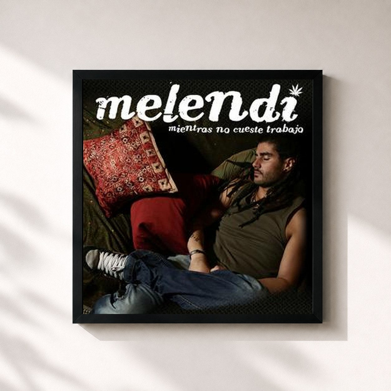 #noir Tableau carré de l'album Mientras No Cueste Trabajo de Melendi, cadre noir 32x32 cm