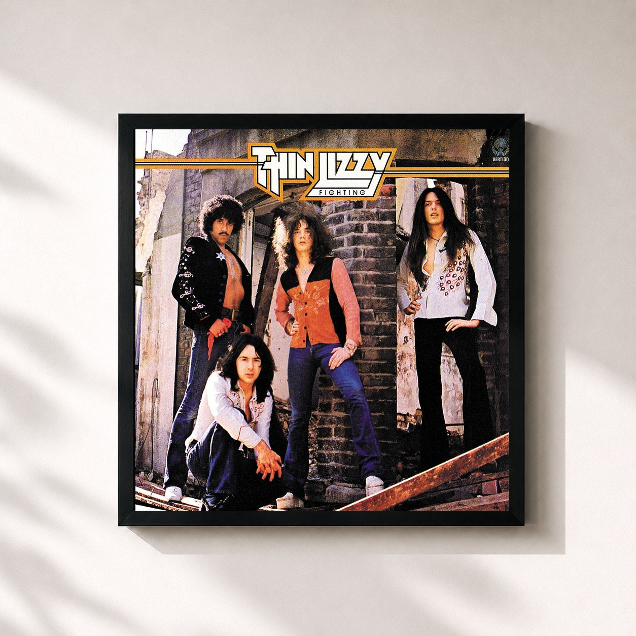 #noir Tableau carré de l'album Fighting de Thin Lizzy, cadre noir 32x32 cm