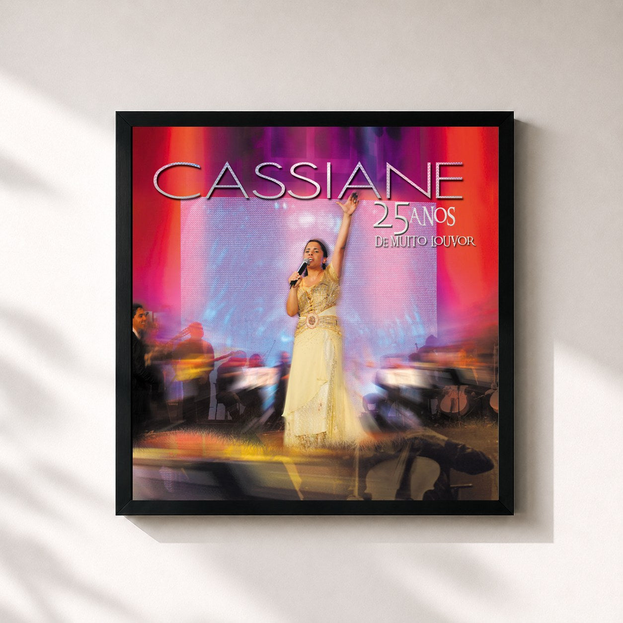 #noir Tableau carré de l'album 25 Anos de Muito Louvor de Cassiane, cadre noir 32x32 cm