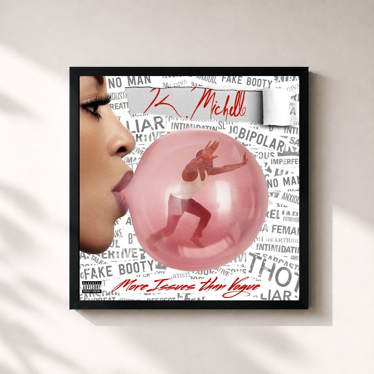 #noir Tableau carré de l'album More Issues Than Vogue de K. Michelle, cadre noir 32x32 cm