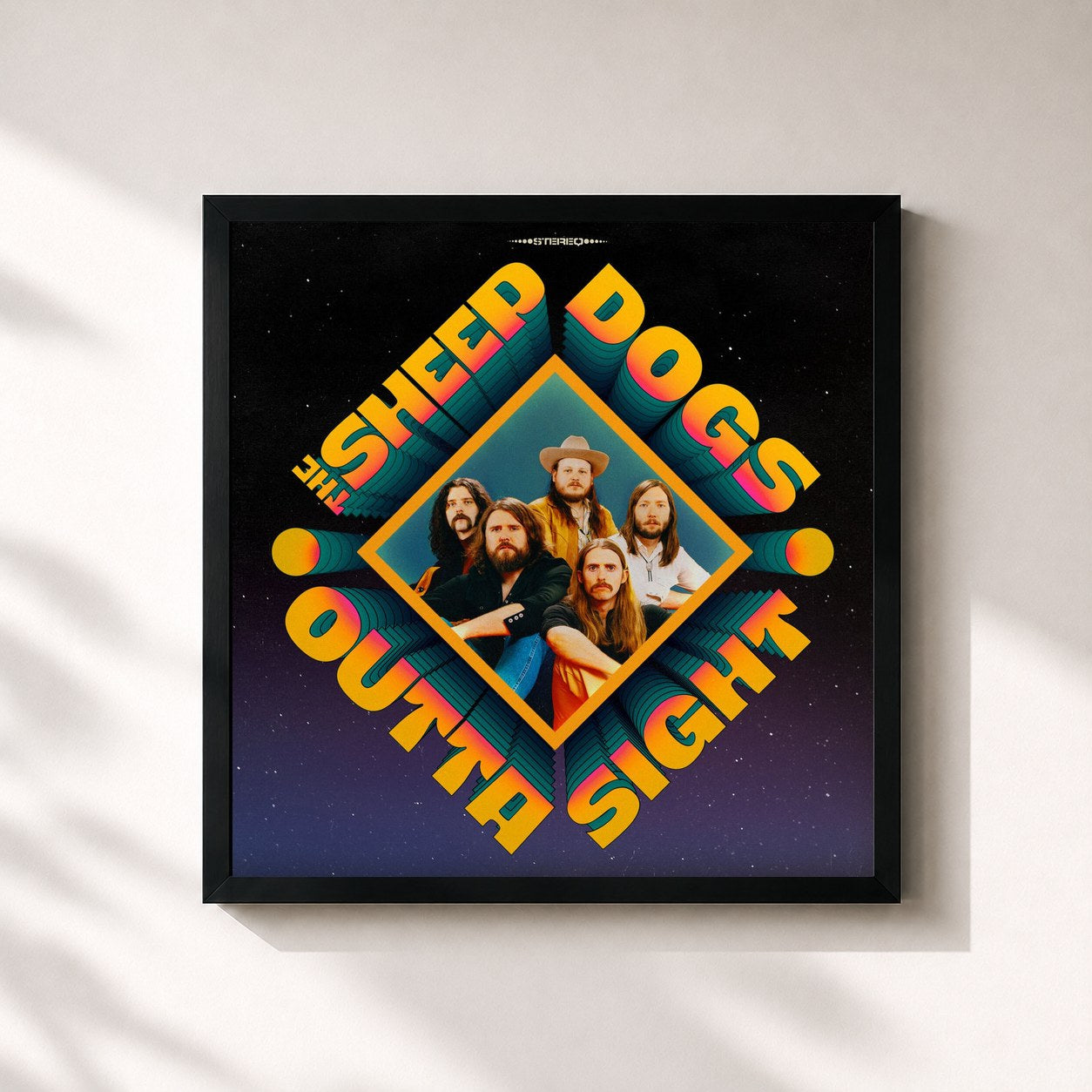 #noir Tableau carré de l'album Outta Sight de The Sheepdogs, cadre noir 32x32 cm