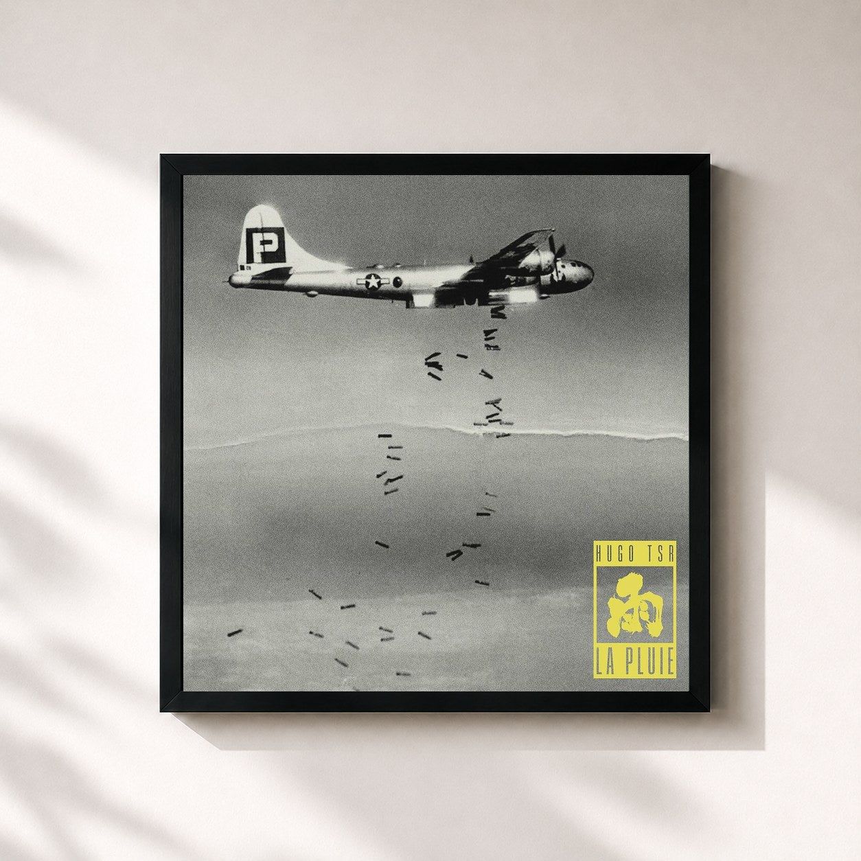 #noir Tableau carré de l'album La Pluie de Hugo TSR, cadre noir 32x32 cm