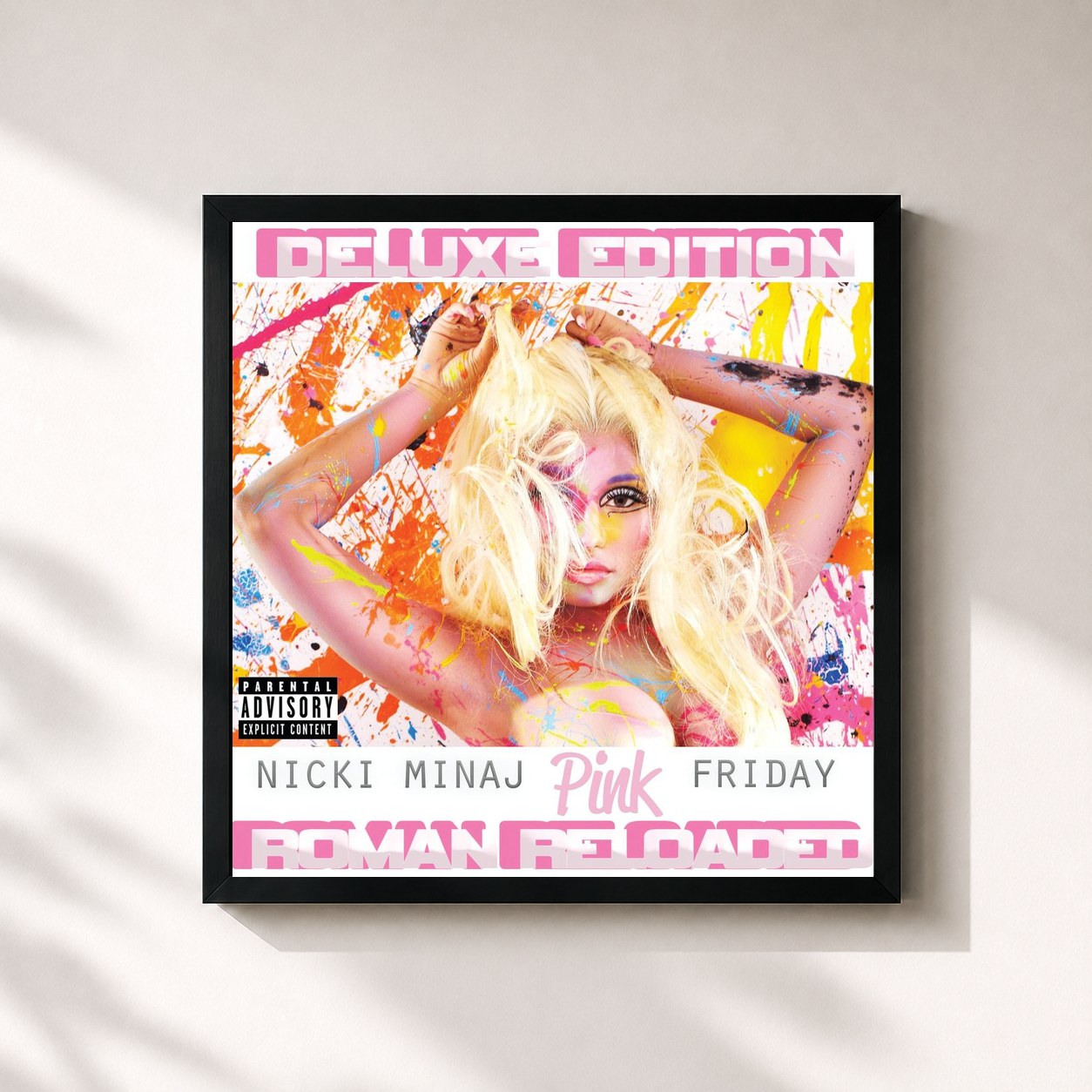 #noir Tableau carré de l'album Pink Friday ... Roman Reloaded (Deluxe) de Nicki Minaj, cadre noir 32x32 cm