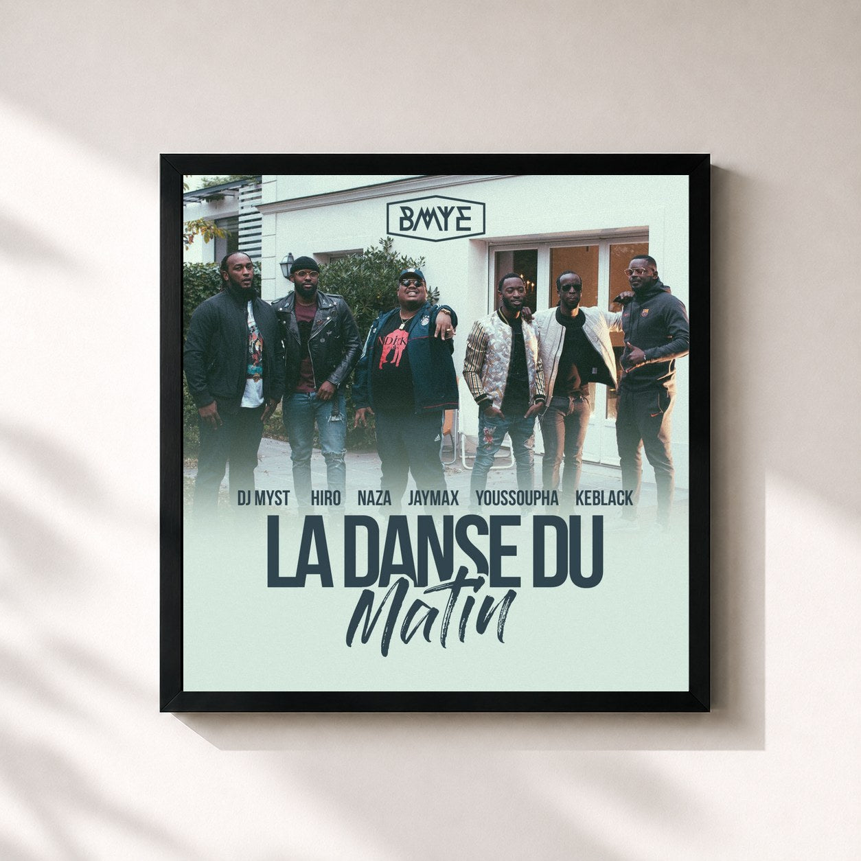 #noir Tableau carré de l'album La danse du matin de BMYE, cadre noir 32x32 cm