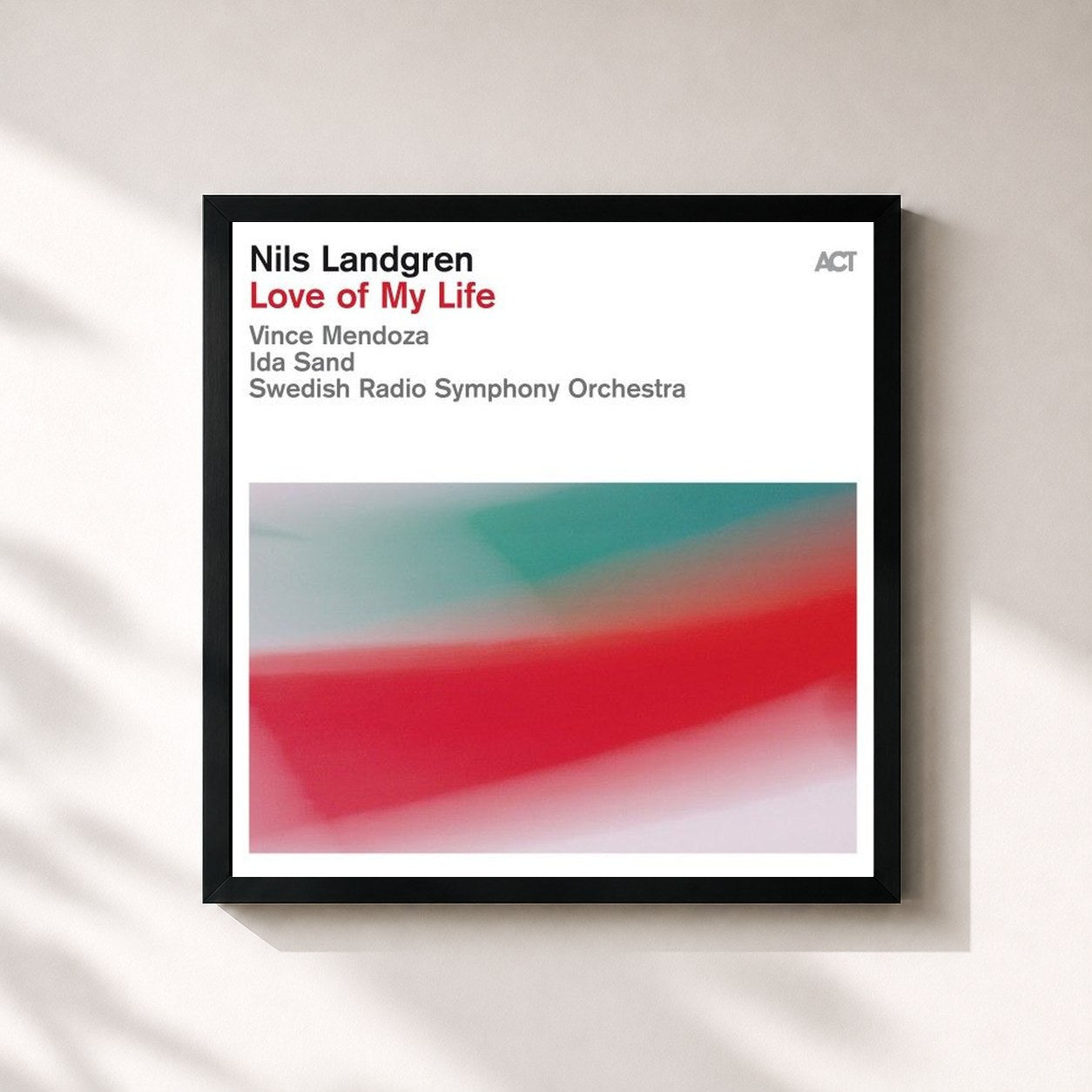 #noir Tableau carré de l'album Love of My Life de Nils Landgren, cadre noir 32x32 cm