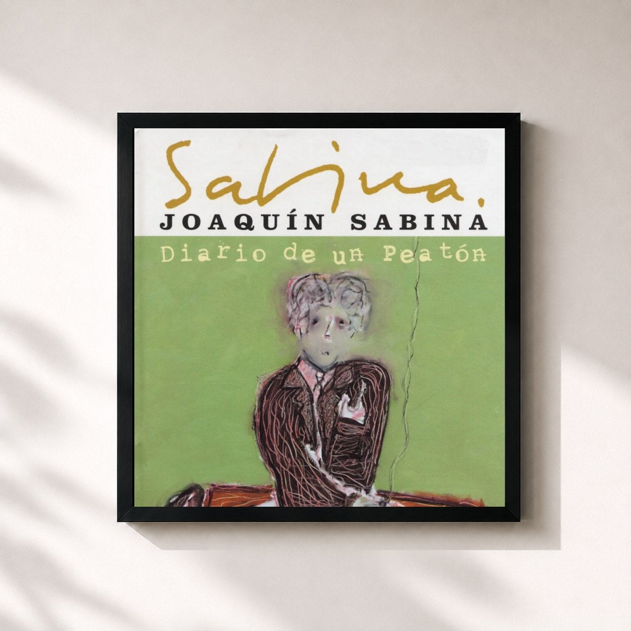 #noir Tableau carré de l'album Diario De Un Peaton de Joaquín Sabina, cadre noir 32x32 cm
