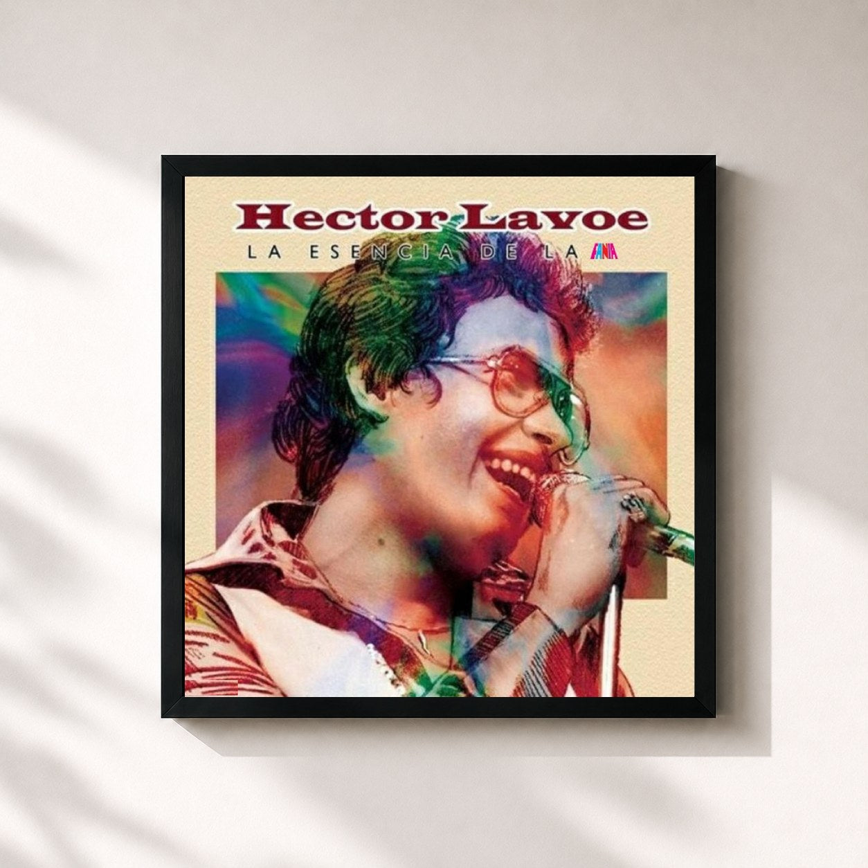 #noir Tableau carré de l'album La Esencia De La Fania de Héctor Lavoe, cadre noir 32x32 cm