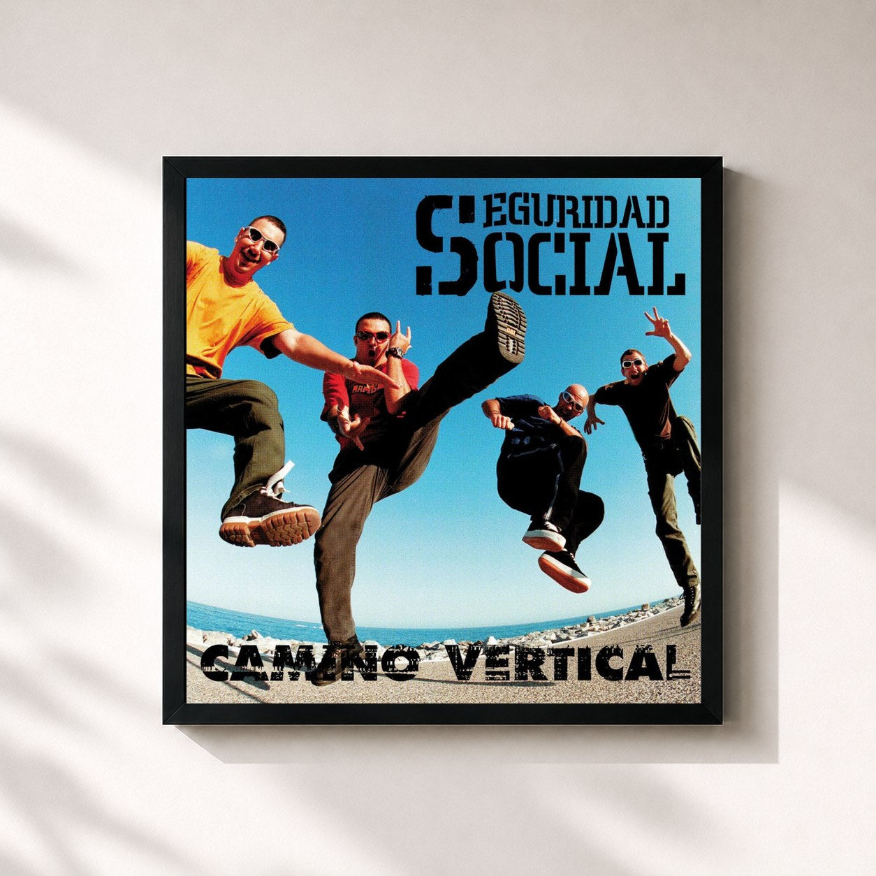 #noir Tableau carré de l'album Camino Vertical de Seguridad Social, cadre noir 32x32 cm