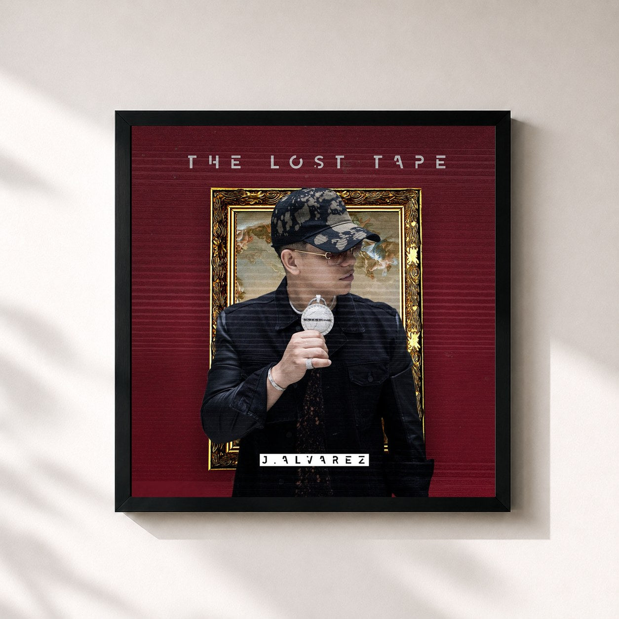 #noir Tableau carré de l'album The Lost Tape de J Alvarez, cadre noir 32x32 cm