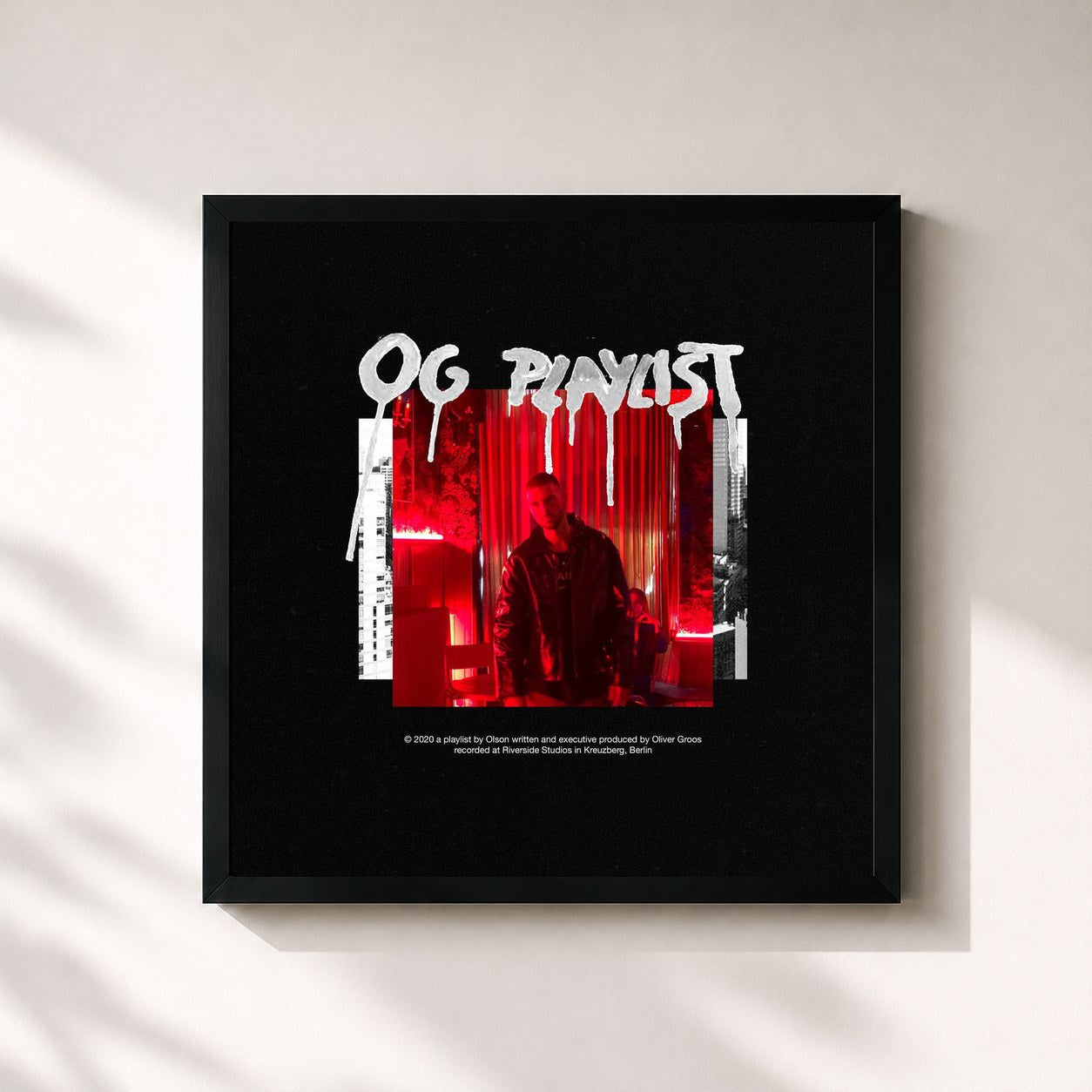 #noir Tableau carré de l'album OG Playlist de Olson, cadre noir 32x32 cm